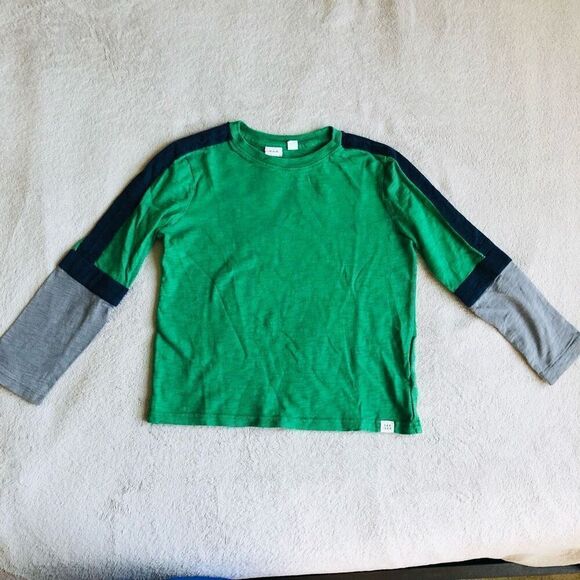 Gap Boys Green w/ Navy Stripe Long Sleeve T-Shirt - Picture 1 of 8